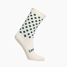 Merino Wool Crew Socks | WOMAN | Vera Lamington Socks Vera - Natural with Green Spots merino wool crew socks with a frill top for women