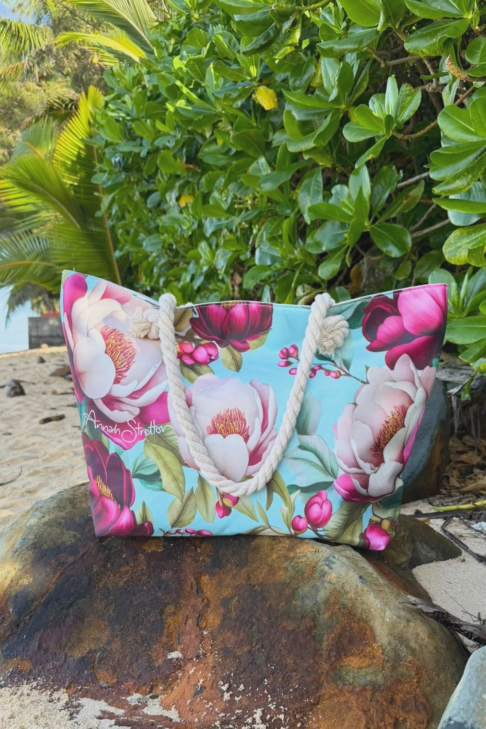 Large Beach Bag - Crimson Whisper