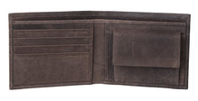 Leather wallet with white stitching and 'Urban Forest' branding on a white background