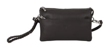 Dark chocolate crossbody bag on a white background