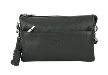 Forest Green leather crossbody bag with a strap on a white background