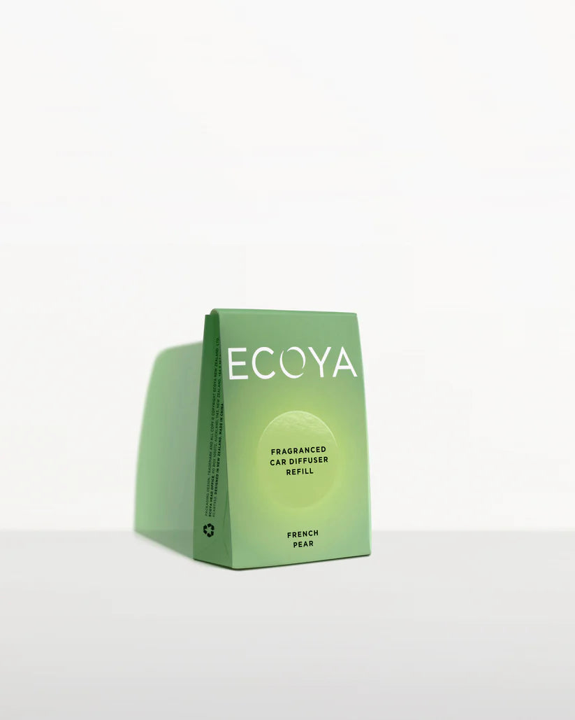 Ecoya Fragranced Car Diffuser Refills. Available in 4 fragrances: Guava & Lychee Sorbet, Sweet Pea & Jasmine, French Pear, Lotus Flower. Rosies Gifts and Homeware have your Ecoya products from home fragrance to body scents.