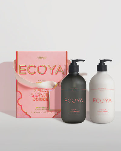 Holiday: Guava & Lychee Sorbet Bodycare Gift Set A voluptuous fruity fragrance with tropical layers of guava nectar, Queensland lychee and a cocktail of berries. Product Description Keep your skin cleansed, nourished and moisturised. This set includes a 450mL Hand & Body Wash and a 450mL Hand & Body Lotion. 