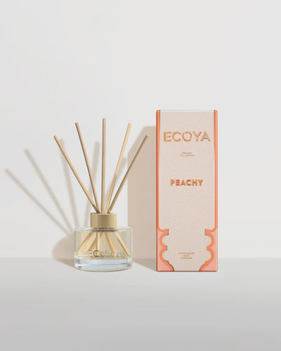 Holiday: Peachy Mini Diffuser By Ecoya A peachy sun-kissed paradise. Juicy peach, summer berries and tropical pineapple with hints of orange blossom and a touch of gardenia. It’s a peach beach party and everyone is invited. 