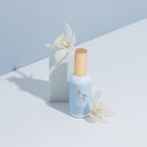 Vanilla Sky Room Spray Soar to the heavens with our luscious vanilla, gently embraced by soft and sensual orchid, awakening grace and beauty. Handmade in Golden Bay, New Zealand. Rosies Gifts, Mosgiel, Dunedin for your home fragrance and candle needs.