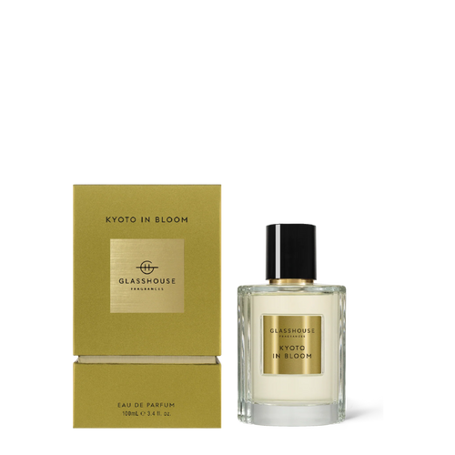 Kyoto in Bloom 100ml Eau De Parfum by Glasshouse Fragrances Luxurious and inspired, imagine a city blooming in spring. Light white florals warmed by sensual amber and vanilla in this poetic alchemy. Rosies Gifts for your perfume and home fragrances.