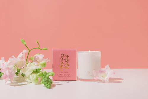 Morning Nectar Soy Candle Mini by Living Light Candles Morning Nectar Fragrance ~ Kissed by floral notes of jasmine and orchid, sensuous amber and musk whisper of morning delight. Rosies Gifts, Mosgiel, Dunedin for your candle and home fragrance needs.