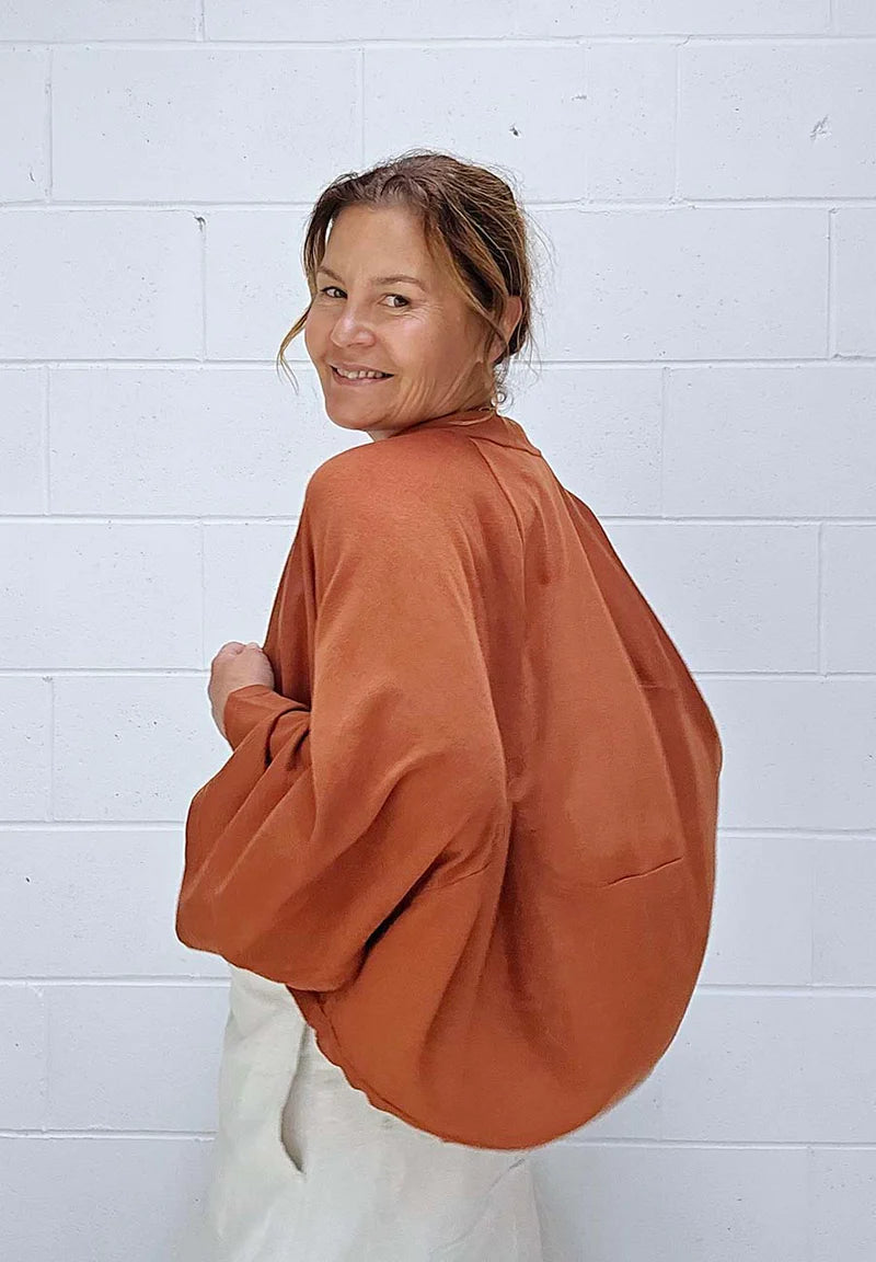 Hello Friday Tallulah Cardigan Luxury cashmere blend, designed to drape and flatter. Free size that feels amazing to wear, light but cozy. Kimono style sleeve with constructed drape detail on the back. Rosies Gifts, Mosgiel, Dunedin