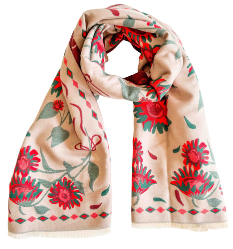 Floral Beige/Red Scarf