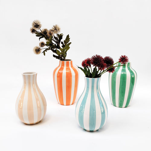 Halcyon Stripe Vase 20cm Featuring a traditional silhouette, and finished in a playful stripe, the Halcyon Vases will bring a bright, fun aesthetic to your living space. Dimensions: 20 x 12 x 12cmMaterials: ceramic. Rosies Gifts, Mosgiel, Dunedin