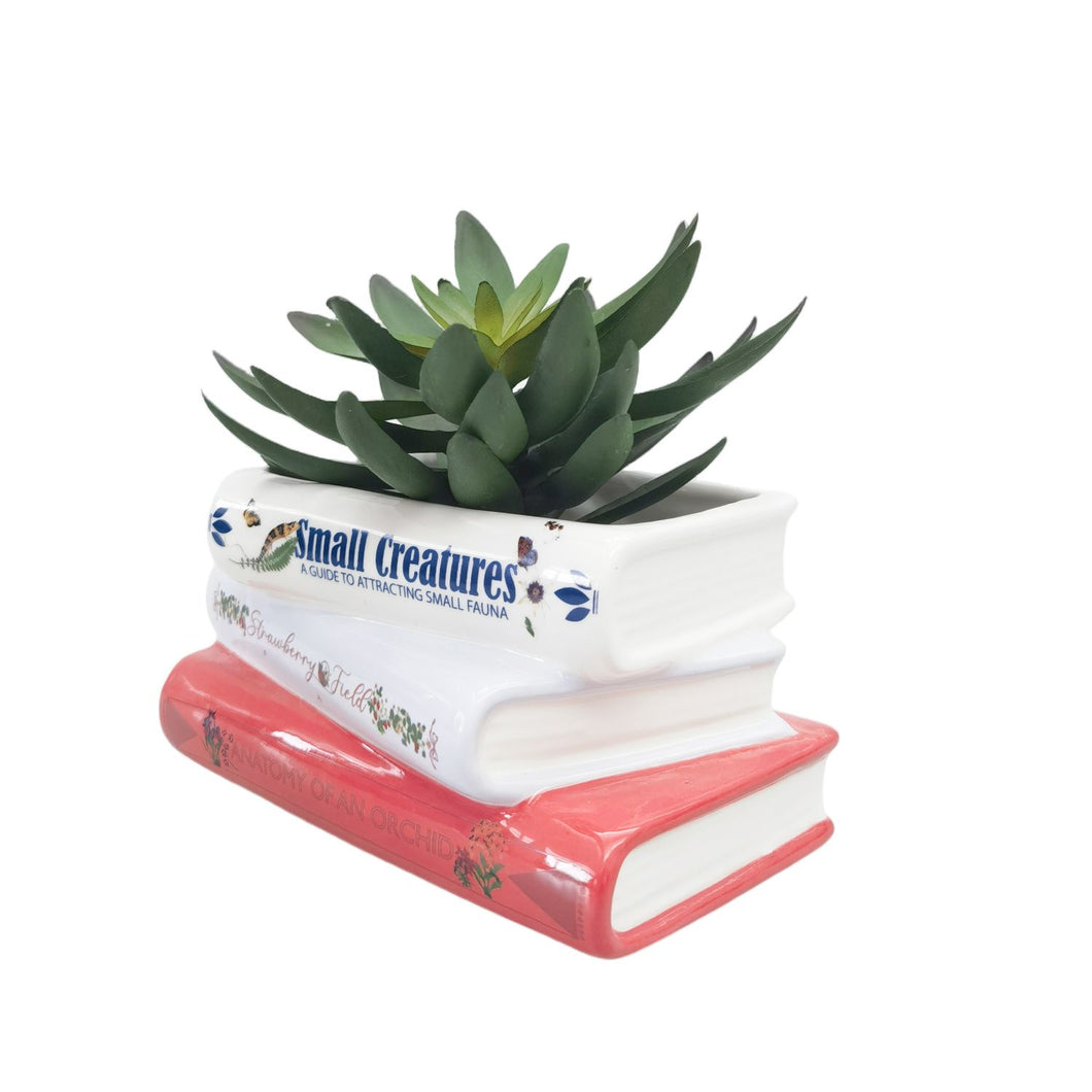 White / Mauve Book Planter