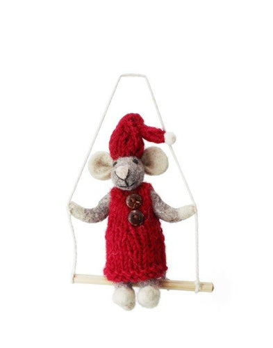Mouse with Red Dress on Swing