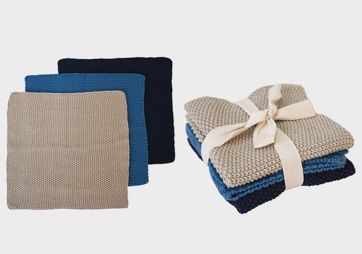 Knitted Dish Cloth - Blue