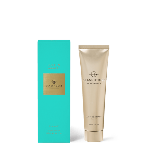 Glasshouse Fragrance Hand cream.  Lost in Amalfi - Rosies Mosgiel. SEA MIST.100mL Hand Cream. Enriched with shea and apricot kernel oil, hands are left silky but never greasy. Freesia, lavender, lime and moss evoke cool water and sea air.