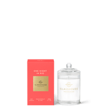 Glasshouse Fragrances Soy Candle 60g - ONE NIGHT IN RIO PASSIONFRUIT & LIME Rosies Mosgiel, Dunedin Passionfruit and lime are effervescent, like vibrant dancers. Melon keeps things sweet. Top Notes: Passionfruit & Lime  Middle Notes: Raspberry & Orange Base Notes: Rose & Melon 