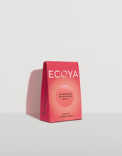 Ecoya Fragranced Car Diffuser Refills. Available in 4 fragrances: Guava & Lychee Sorbet, Sweet Pea & Jasmine, French Pear, Lotus Flower.  Rosies Gifts and Homeware have your Ecoya products from home fragrance to body scents.