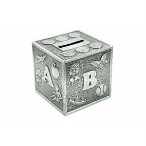 PEWTER PLATE ABC MONEY BANK. Rosies Gifts, Mosgiel, Dunedin for quality children's clothing, baby clothing, books and gifts for newborn, baby, infant, children and more.