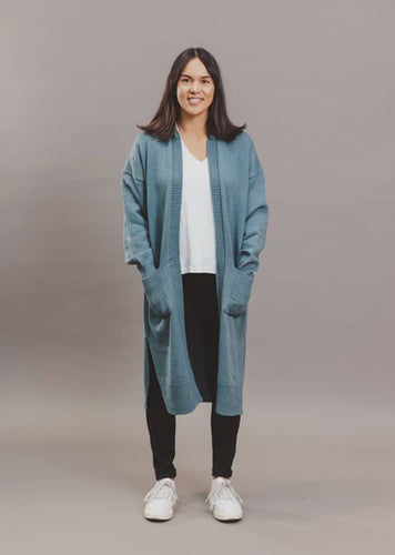 Hello Friday - Ava Cardigan Quality Dunedin designed clothing. Available in multiple colours Long (mid-shin) knit open cardigan.  Modern, funky colours.  Rosies Gifts and Homeware, Mosgiel has your outfit sorted.  Birthday, Anniversary, Mother's Day, Father's Day & Christmas.