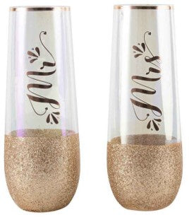 Mr & Mrs Champagne Stemless Glass
