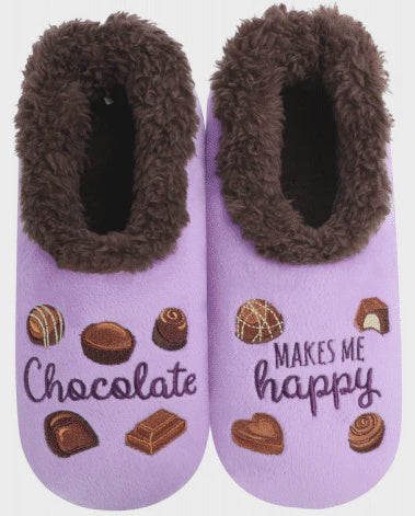 SLUMBIES- Chocolate. Slumbies from Rosies Gifts and Homeware, Mosgiel, Dunedin.   Slippers or socks - Foot wear to make feet warm in cold weather. Light weight with non-slip soles. Designs for kids, women and men. Slumbies are luxurious treat for your feet in winter. Machine Washable, Non-slip sole.