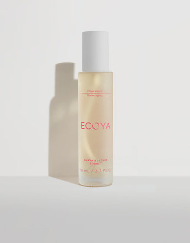 ECOYA Guava & Lychee Sorbet Room Spray. 110ml Room Spray is available in three iconic ECOYA fragrances, Guava & Lychee Sorbet, French Pear, Lotus Flower.   Rosies Gifts and Homeware, Mosgiel, Dunedin has your Ecoya room and body fragrances, including candles, diffusers, room spray and more.