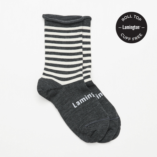 Lamington Men's Piha Crew Socks New Zealand Made, sizes knitted into every pair. Specially designed Roll Top to help ease discomfort around ankles / legs. 70% Merino Wool, 25% Nylon + 5% Elastane Colours may vary slightly to photo depending on the batch. Rosies Gifts, Mosgiel, Dunedin.