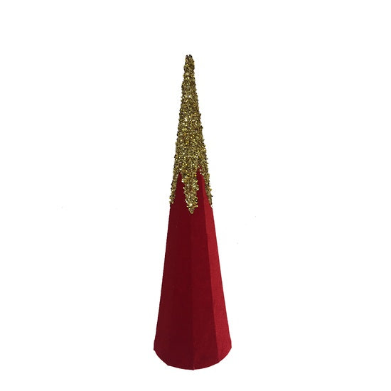 RED VELVET GOLD GLITTER CONE TREE 40cm (Sm) 50cm (Med) 60cm (Lg). Gorgeous Christmas Decorations for your home, Christmas table setting or entrance display. Rosies Gifts & Homeware, Mosgiel, Dunedin has quality Christmas, Xmas decorations for your Christmas Tree or your Christmas table setting.