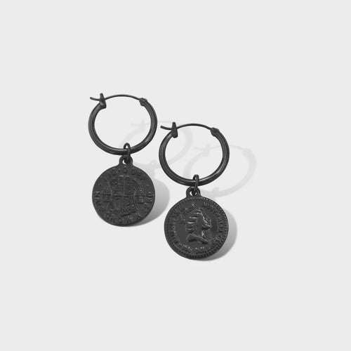 Coin Hoop Earrings Black