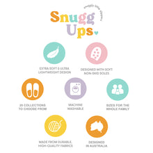 Introducing SnuggUps®, the snuggly little slippers that were created with the whole family in mind. SnuggUps® collection features a variety of fun, bright and quirky designs. Rosies Gifts & Homeware, Mosgiel, Dunedin for baby, toddler, child clothing and gifts.