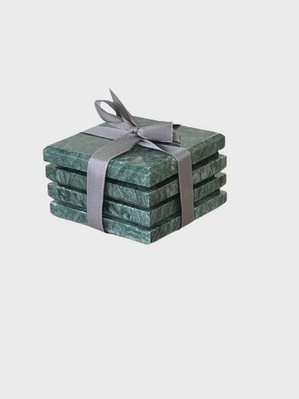 Square Green Marble Coasters