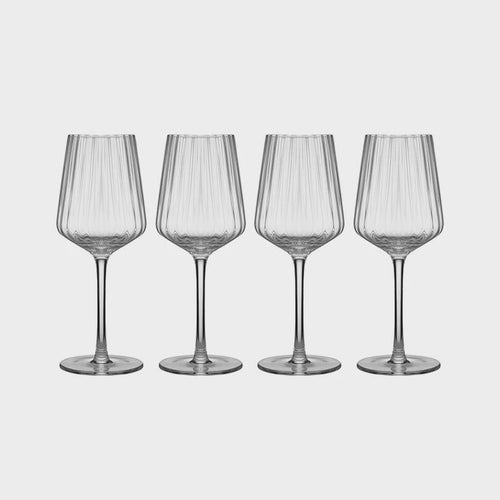 Esme Wine Glass - Set of 4 (Clear) Our new Esme crystal glassware for home entertaining. Perfect for wedding, birthday, anniversary gifts. Rosies Gifts & Homeware, Mosgiel, Dunedin for quality wine glasses and more.